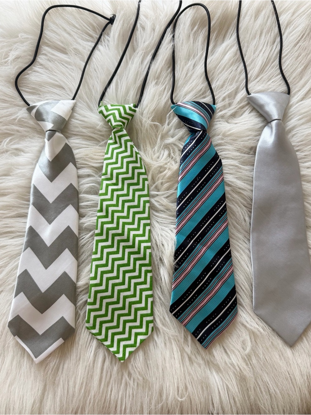 Boys Necktie Set - Silver, Green Chevron, Teal Stripe